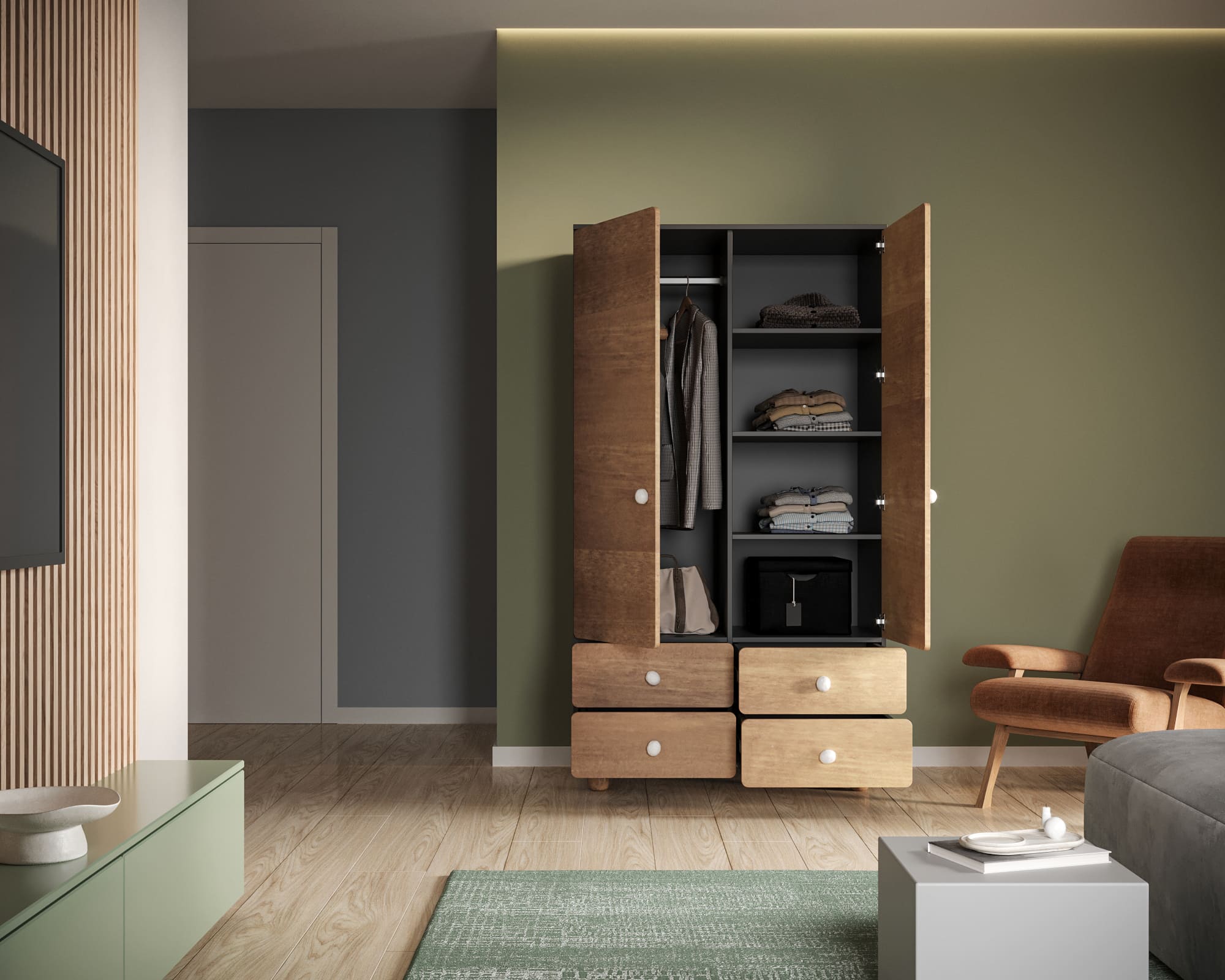 купить Шкаф двухдверный с ящиками "Split" SP14