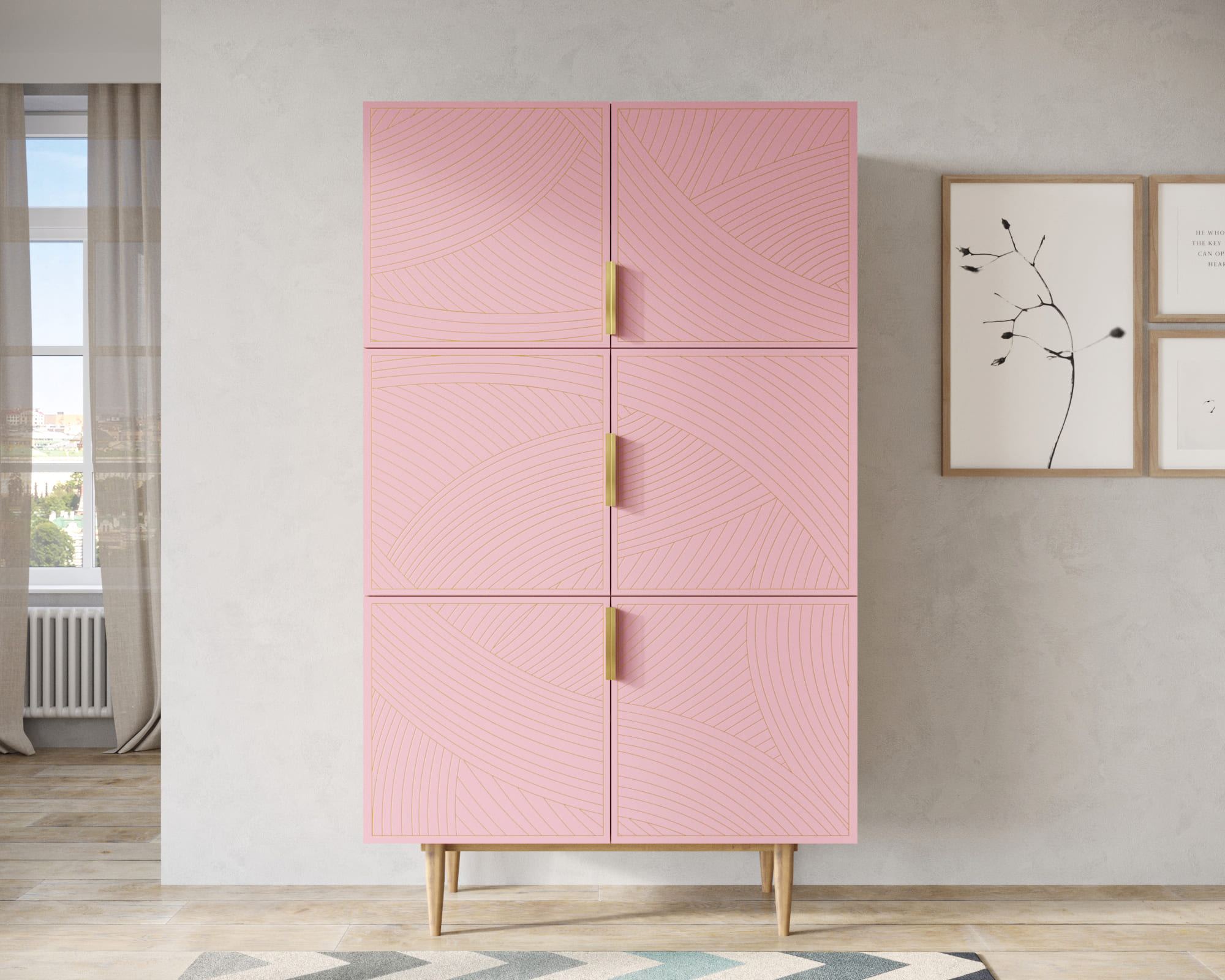 Большой комод с шестью дверками "Line" LN04/GR1/pink в интернет-магазине
