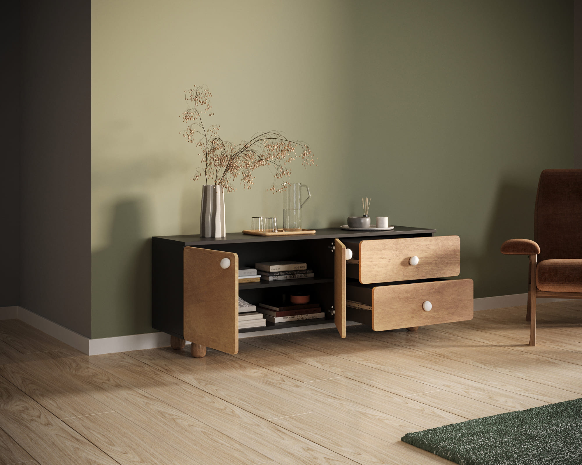 купить Комод низкий с двумя дверками и ящиками "Split" SP11 в Москве купить Комод низкий с двумя дверками и ящиками "Split" SP11