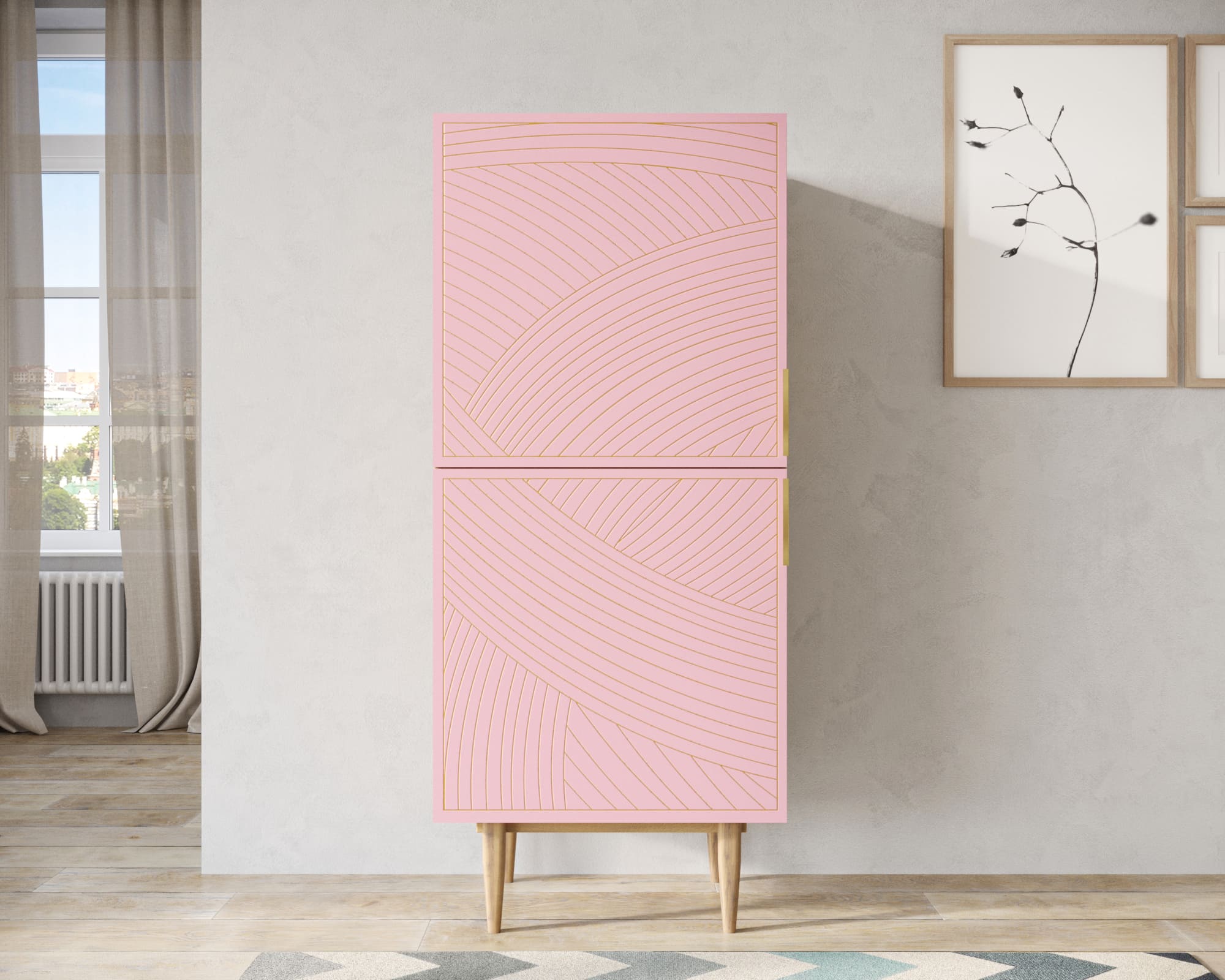 Вертикальный комод с двумя дверками "Line" LN05/GR1/pink в интернет-магазине