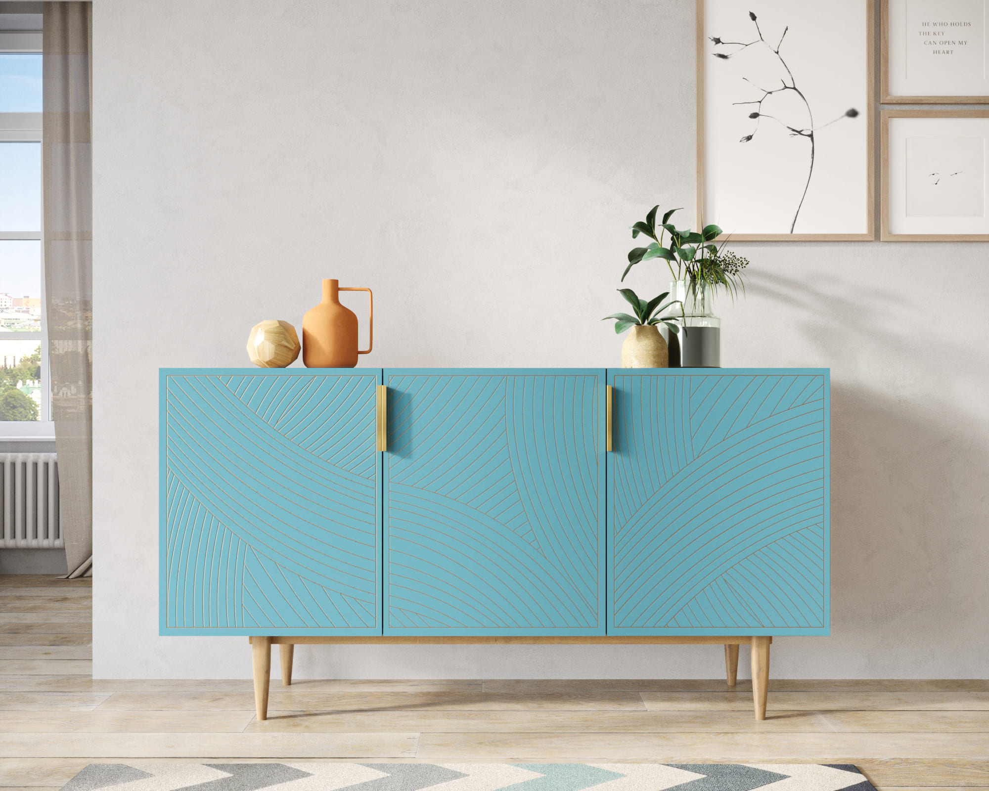 Комод с тремя дверками "Line" LN02/GR1/blue в интернет-магазине