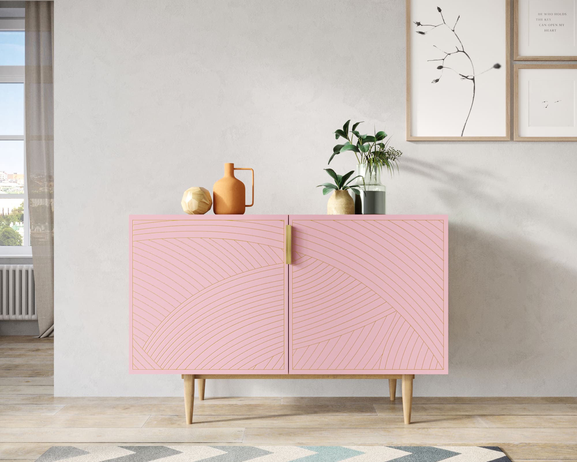 Комод с двумя дверками "Line" LN01/GR1/pink в интернет-магазине