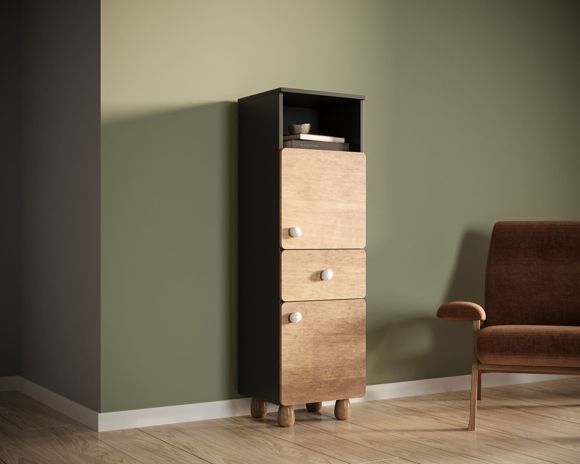 заказать Узкий шкаф сдвумя дверками и одним ящиком "Split" SP13