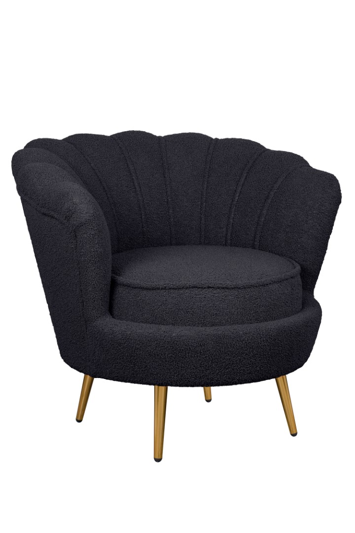 купить Низкое кресло ракушка Pearl Black Boucle
