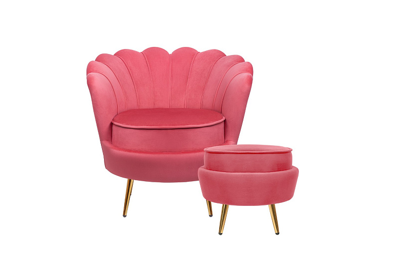 Кресло с пуфом ракушка Pearl Karmin