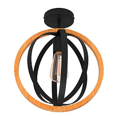 43736 Потолочный светильник (люстра) BASILDON, 1Х40W, E27, H375, ?320, сталь, черный/дерево, коричневый