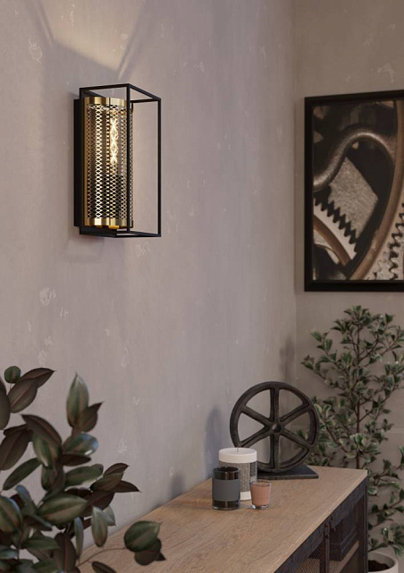 43789 Бра (настенный светильник) NOHALES, 1X40W (E27), H320, сталь, черный, латунь в Москве 43789 Бра (настенный светильник) NOHALES, 1X40W (E27), H320, сталь, черный, латунь