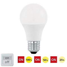 Лампа светодиодная 3 шага диммирования A60, 10W (E27), 3000K, 806lm