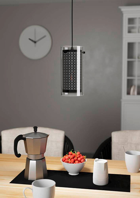 Подвес PINTO TEXTIL 1, 1x10W(E27-LED), сталь, черный/стекло, текстиль, прозрачный, черный
