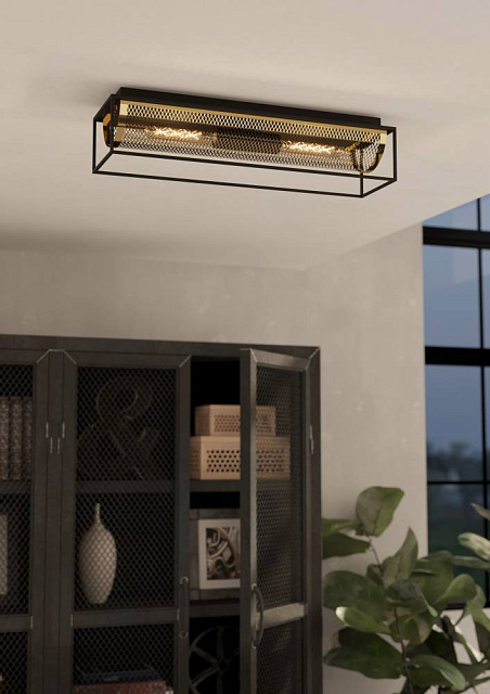 43787 Потолочный светильник NOHALES, L640, B170, H145, сталь, черный, латунь