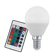 Лампа светодиодная диммируемая RGB P45, с пультом упр-я, 4W (E14), 3000K, 300lm №0