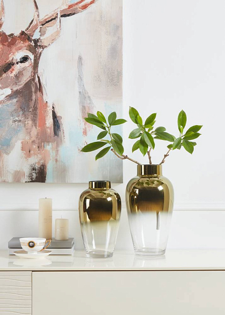 421363 Ваза декоративная KENYASI, H325, ?180, стекло, прозрачный, золотой, зеркальный в Москве 421363 Ваза декоративная KENYASI, H325, ?180, стекло, прозрачный, золотой, зеркальный