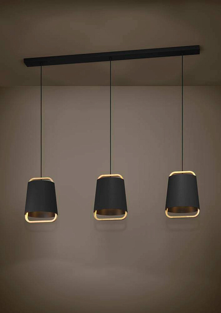 390186 Подвес CAMALOZA, 3x40W(E27), сталь, дерево, черный, коричневый