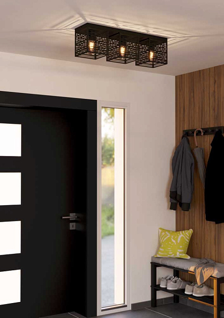 900357 Потолочный светильник PIEDRITAS, 3x40W, E27, L730, B180, H205, сталь, черный