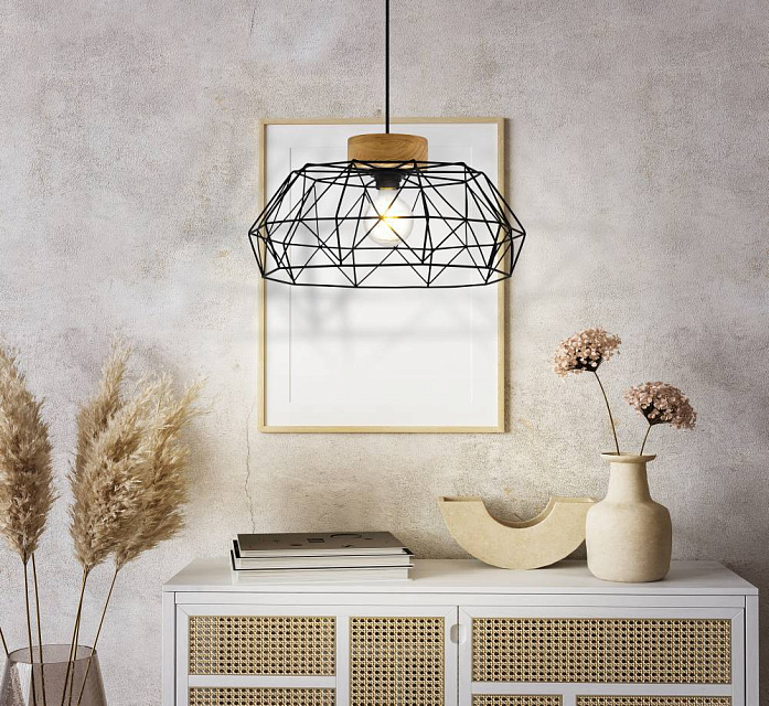 44089 Подвес PADSTOW, 1х60W(E27), ?455, H1100, сталь, дерево, черный, натуральный в Москве 44089 Подвес PADSTOW, 1х60W(E27), ?455, H1100, сталь, дерево, черный, натуральный