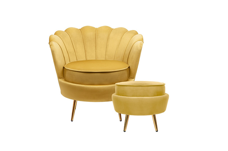Кресло с пуфом ракушка Pearl Yellow