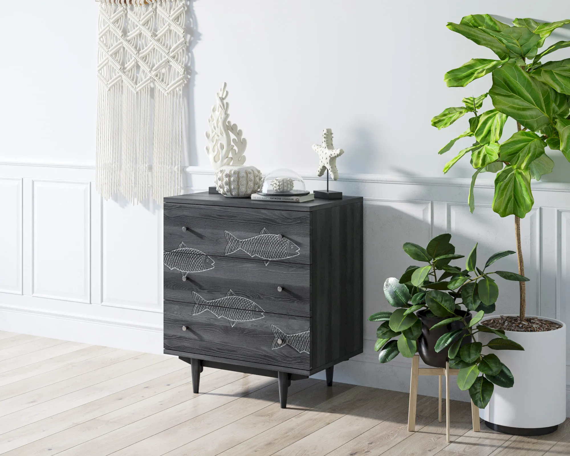 заказать Комод "Boho" 3 ящика с рыбами арт BH02 в Москве заказать Комод "Boho" 3 ящика с рыбами арт BH02