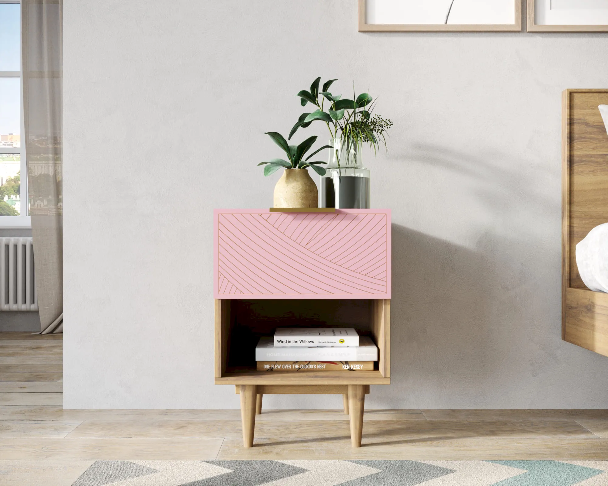 Тумбочка с верхним ящиком "Лайн (Line)" LN10/GR1/pink в интернет-магазине