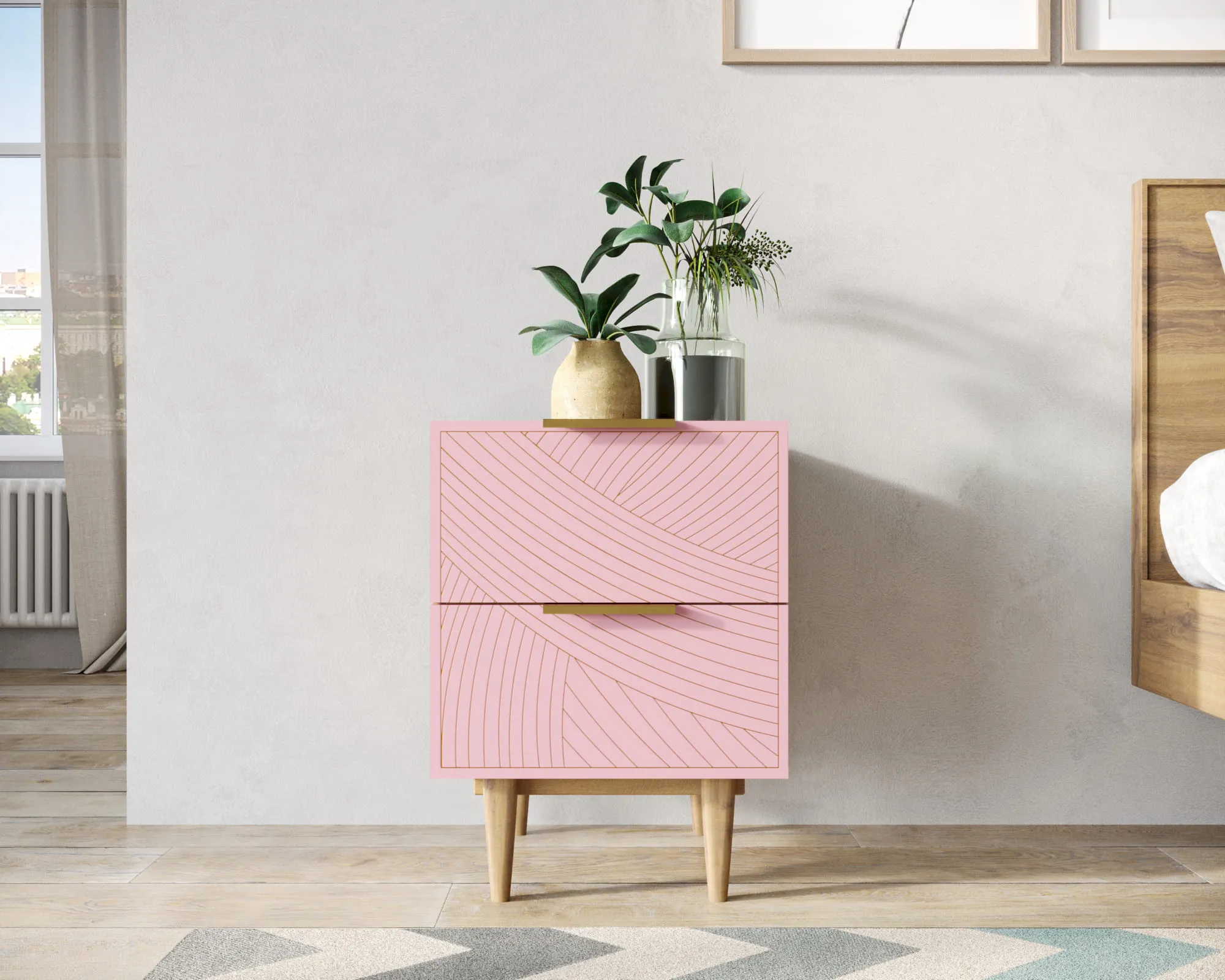 Тумбочка с двумя ящиками "Лайн (Line)" LN07/GR1/pink в интернет-магазине