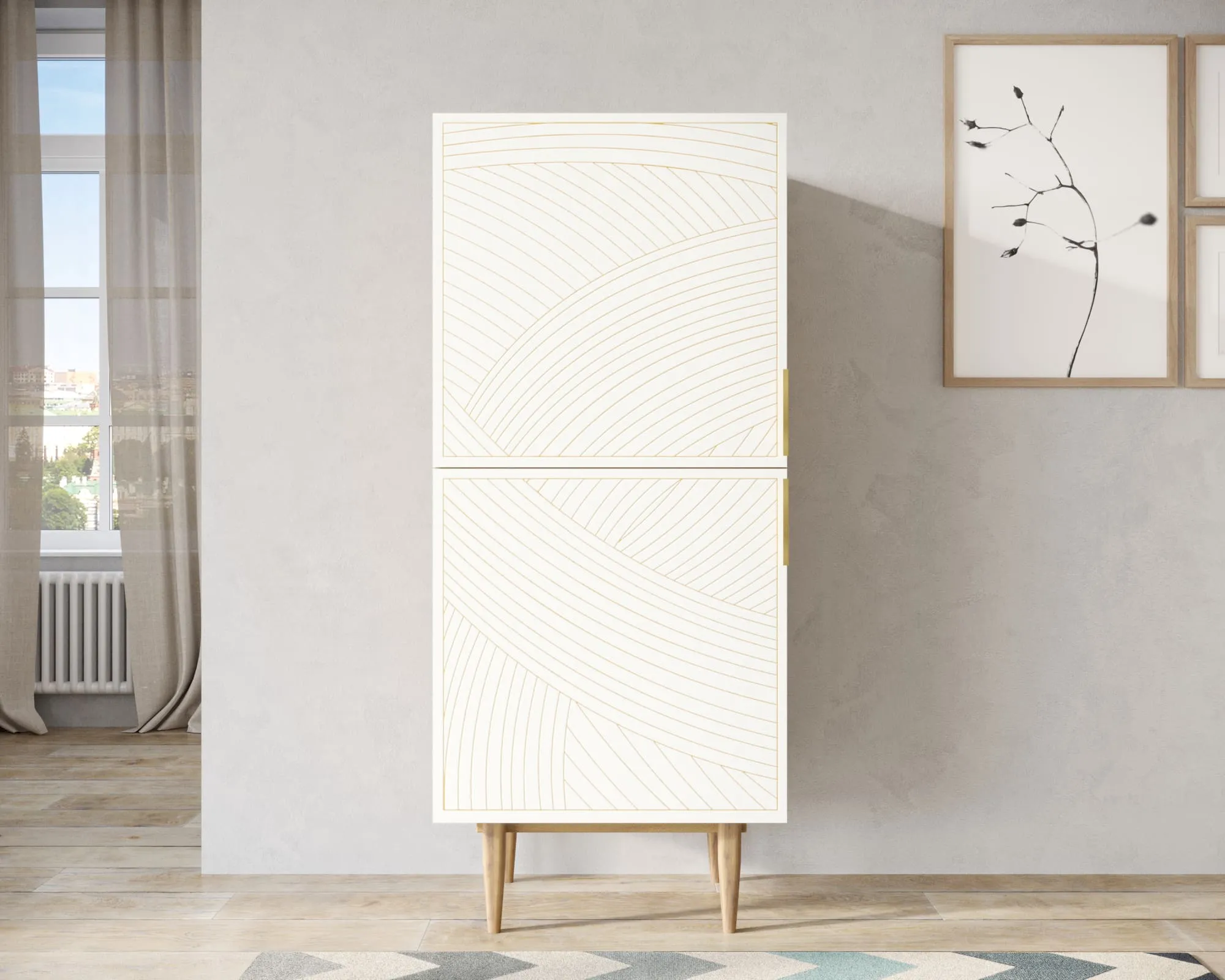 Вертикальный комод с двумя дверками "Лайн (Line)" LN05/GR1/beige в интернет-магазине