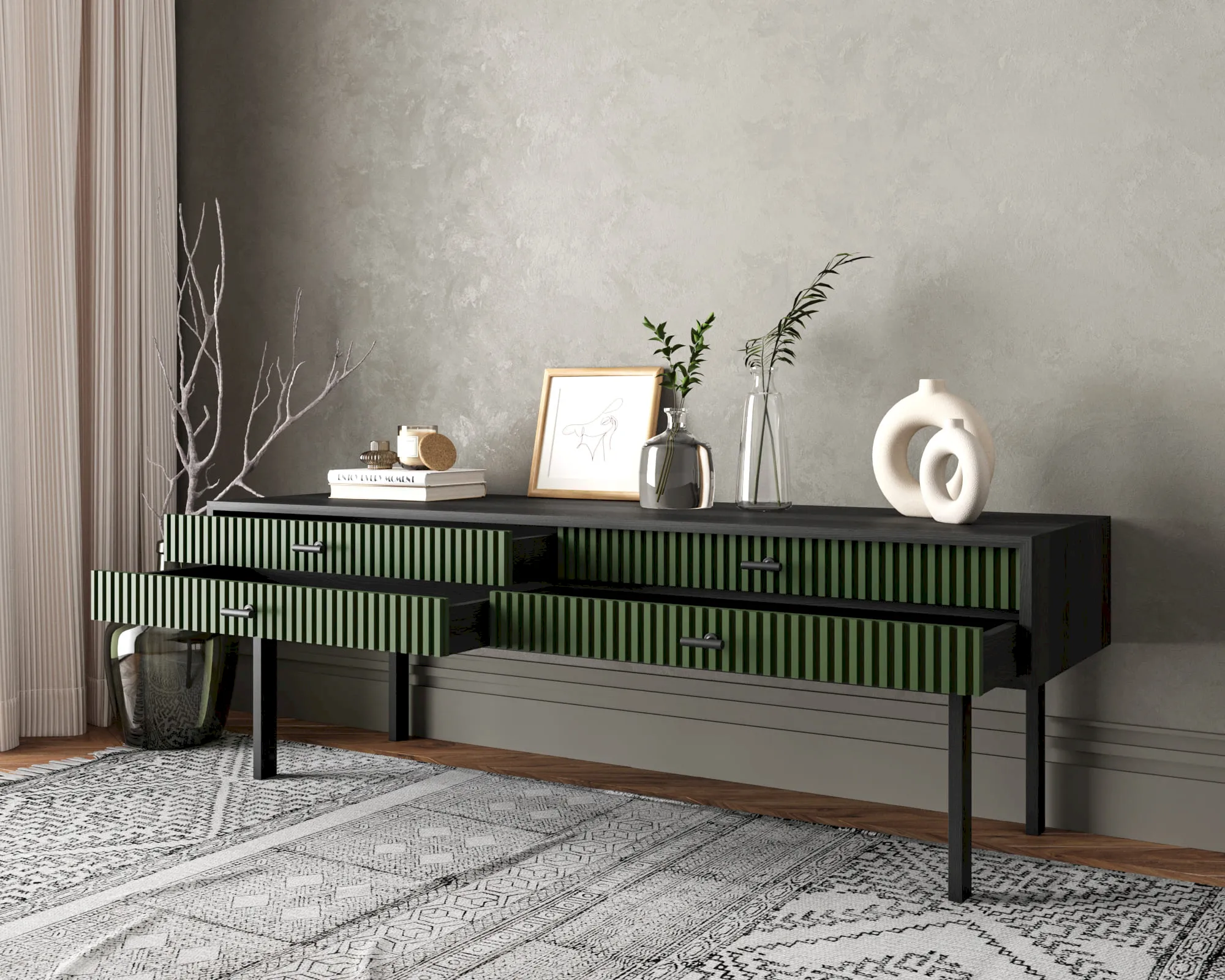 купить Консоль с двумя ящиками "Эмерсон (Emerson)" арт EM23/green/L в Москве купить Консоль с двумя ящиками "Эмерсон (Emerson)" арт EM23/green/L