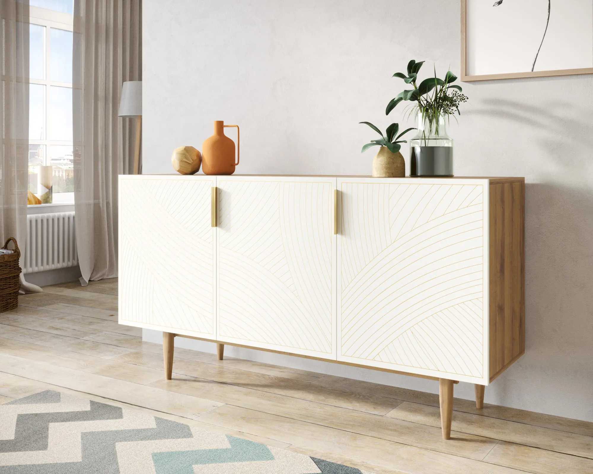 Комод с тремя дверками "Лайн (Line)" LN02/GR1/beige в интернет-магазине