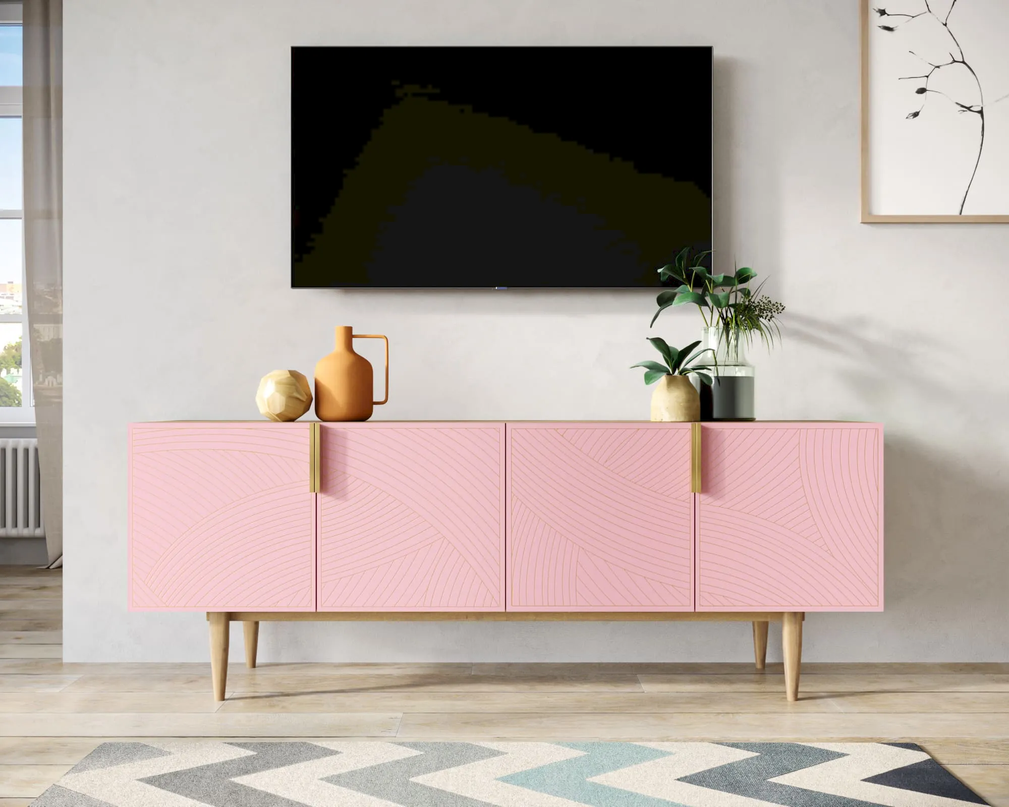 Комод под TV с четыремя дверками "Лайн (Line)" LN06/GR1/pink в интернет-магазине