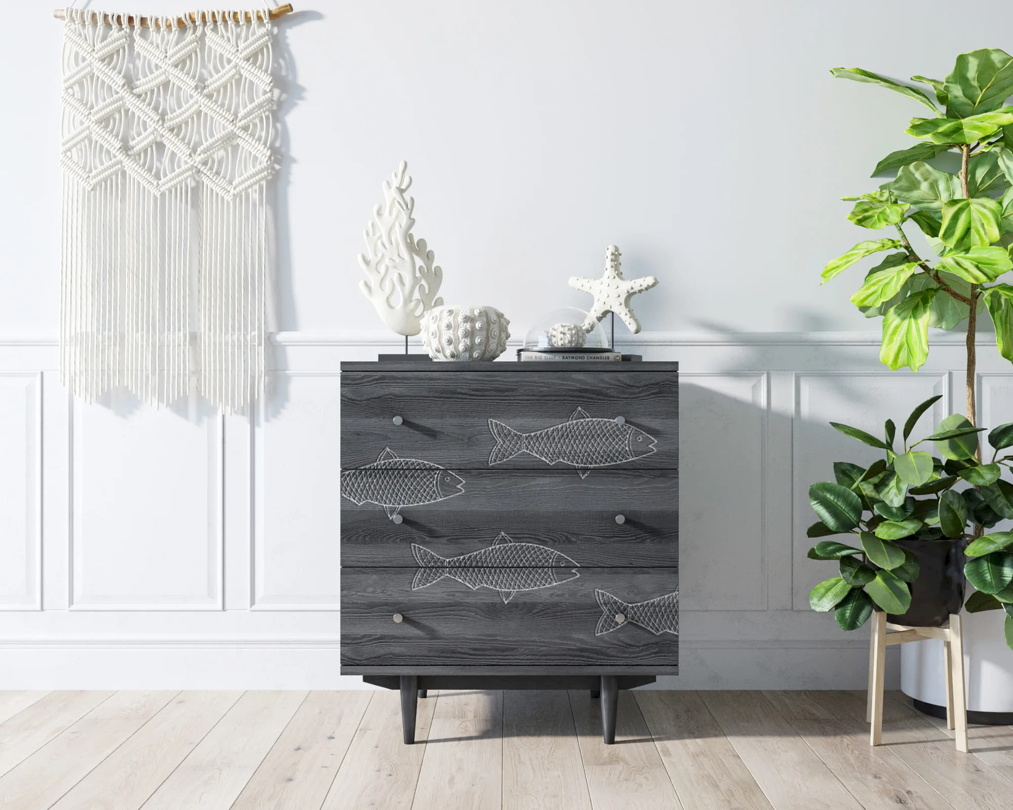 Комод "Boho" 3 ящика с рыбами арт BH02 в интернет-магазине в Москве Комод "Boho" 3 ящика с рыбами арт BH02 в интернет-магазине