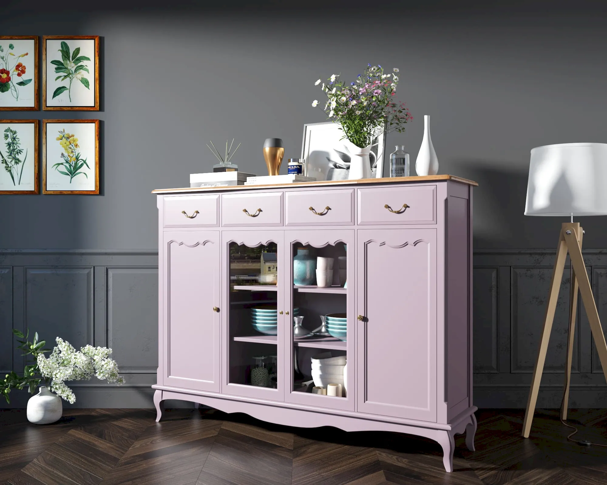 фото Комод-витрина "Леонтина (Leontina)" в лавандовом цвете арт LT63L в Москве фото Комод-витрина "Леонтина (Leontina)" в лавандовом цвете арт LT63L