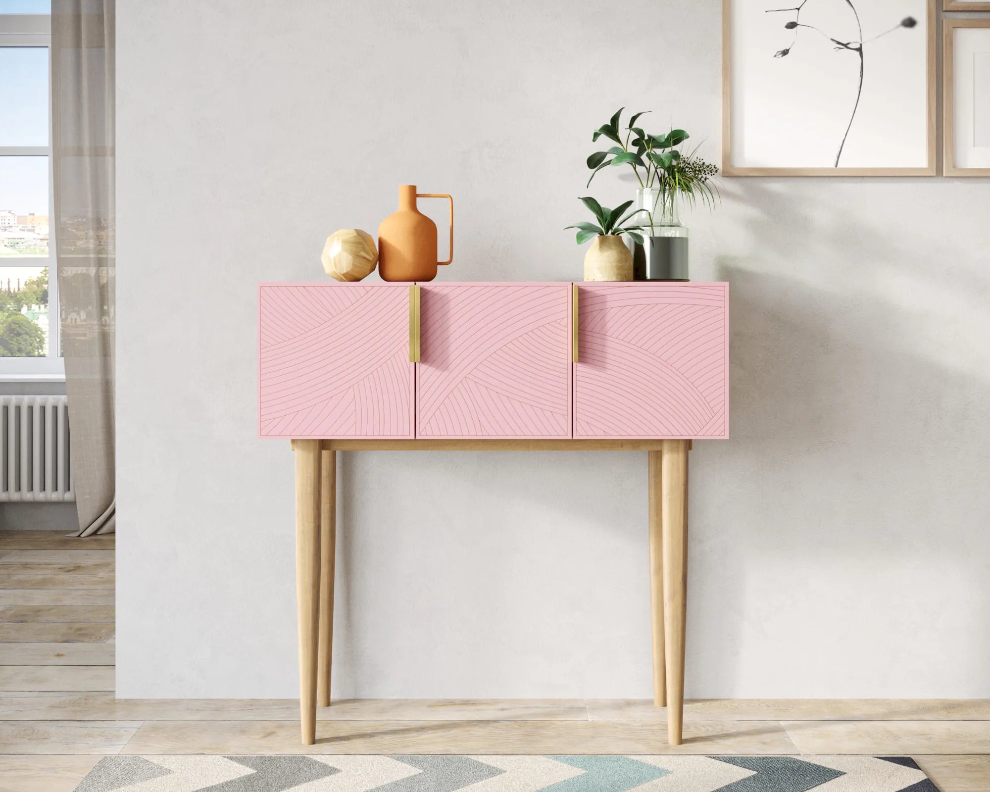 Консоль с тремя дверками "Лайн (Line)" LN15/GR1/pink в интернет-магазине