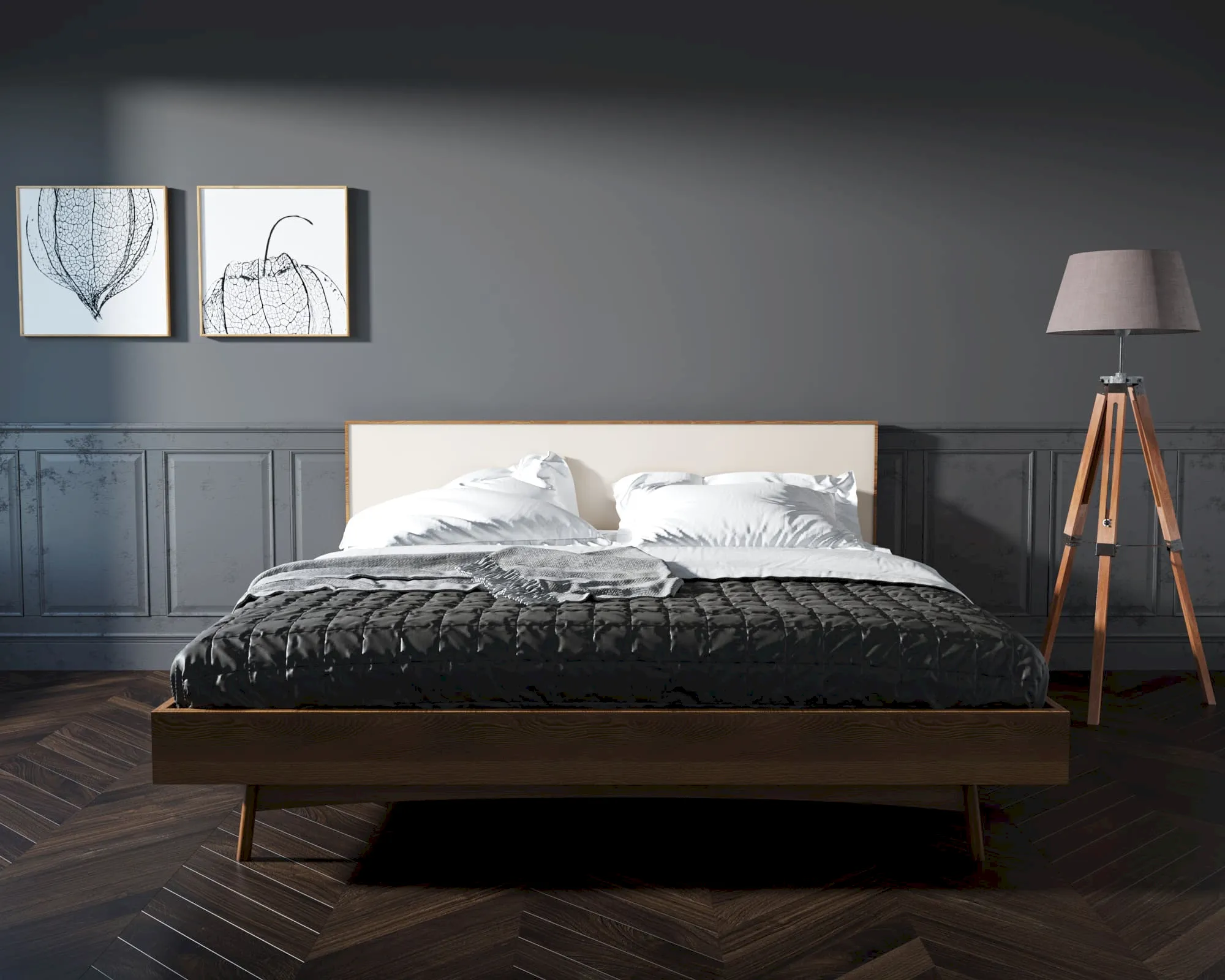 Кровать в Скандинавском стиле двуспальная "Бруни (Bruni) с белыми фасадами" 160х200 см арт BR-16WH в интернет-магазине