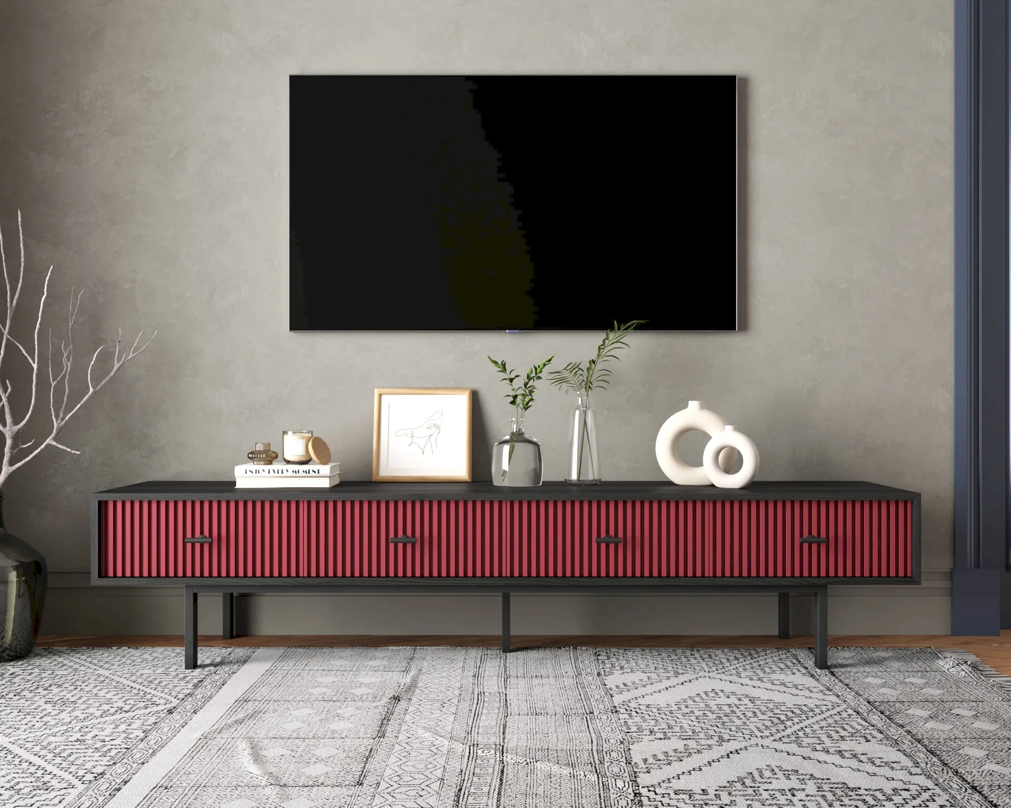 Комод с четырьмя ящиками под TV "Эмерсон (Emerson)" арт EM06/red/L в интернет-магазине