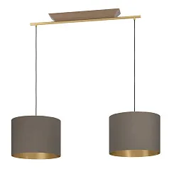 заказать 390336 Люстра SANTANDRIA, 2X40W (E27), L1050, B350, H1500, сталь, дерево, матовая латунь, коричневый/текстиль, капучино, латунь