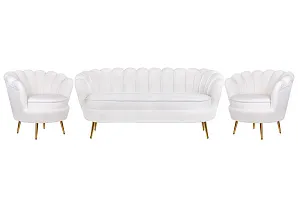 Комплект кресел и дивана ракушка Pearl Triple White Boucle в интерьере