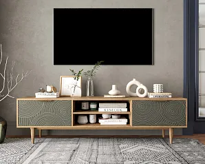 Комод "Лайн (Line)" с нишей низкий под TV R27/browngrey в интерьере