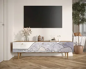 Комод "Бербер (Berber)" с ящиками низкий под TV арт BB19/Print_51 в интерьере
