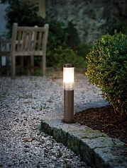 900986 Уличный напольный светильник с датчиком движения HELSINKI, 1X15W (E27), IP44, H450, нержавеющая сталь, коричневый/пластик, черный полупрозрачны