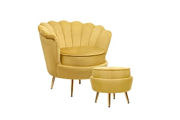 заказать Кресло с пуфом ракушка Pearl Yellow