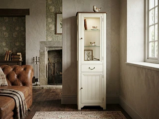 Узкий шкаф-витрина "Оливия (Olivia)" в бежевом цвете арт GC2005C