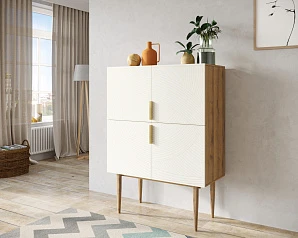 фото Малый комод с четырьмя дверками на высоких ножках "Line" LN13/GR1/beige в интерьере