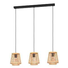 заказать 43853 Подвесной потолочный светильник (люстра) HYKEHAM, 3Х40W, E27, L910, B210, H1100, сталь, черный/дерево, натуральный в интернет-магазине