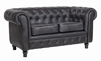 фото Диван из черной кожи Chesterfield Black Leather 2S