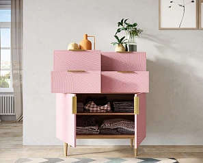 фото Большой комод с четырьмя ящиками и дверками "Line" LN17/GR1/pink в интерьере