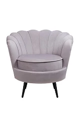 стильное Низкое кресло ракушка Pearl Grey на черных ножках