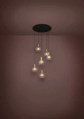 купить стильные 390279 Люстра диммируемая TERQUE, 6X5,4W (LED), 3000K, 3060lm, ?540, сталь, черный, матовая латунь/стекло, прозрачный