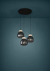 390319 Люстра MAGACELA, 3X40W (E27), ?600, сталь, дерево, коричневый/стекло, серый полупрозрачный на заказ в интернет-магазине