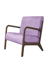 Низкое кресло с деревянными подлокотниками Mody Purple фиолетовое в интерьере