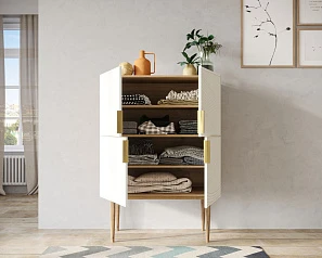 фото Малый комод с четырьмя дверками на высоких ножках "Line" LN13/GR1/beige в интерьере