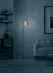 купить стильные 390256 Торшер с ножным выключателем ESTANYS, 1X40 (E27), H1715, сталь, черный/стекло, коричневый полупрозрачный
