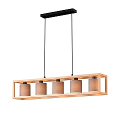 стильные 390109 Подвесной потолочный светильник (люстра) GRANADOS, 5x40W, E27, L1000, B200, H1500, сталь, дер